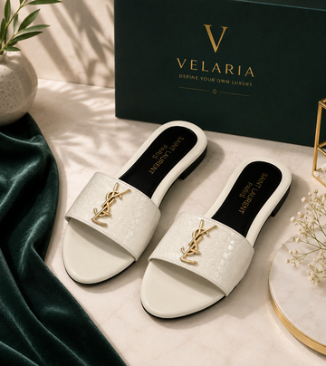 Velaria YSL-Inspired Luxe Slide Sandals – White