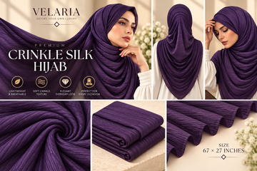 Velaria Premium Crinkle Silk Hijab – Deep Plum | Lightweight & Elegant