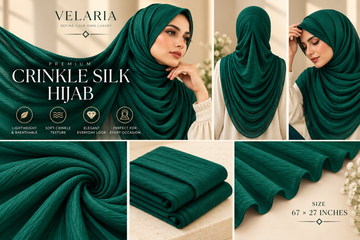 Velaria Premium Crinkle Silk Hijab – Deep Teal | Lightweight & Elegant