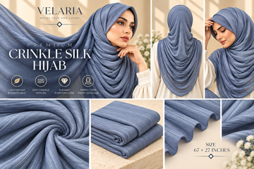 Velaria Premium Crinkle Silk Hijab – Dusty Blue | Lightweight & Elegant