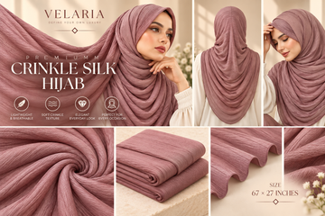 Velaria Premium Crinkle Silk Hijab – Dusty Mauve | Lightweight & Elegant
