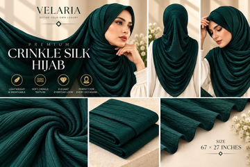 Velaria Premium Crinkle Silk Hijab – Forest Teal | Lightweight & Elegant