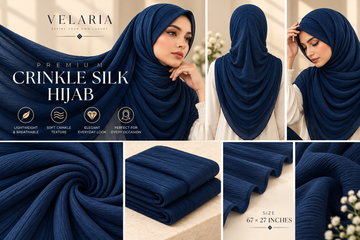 Velaria Premium Crinkle Silk Hijab – Midnight Navy | Lightweight & Elegant