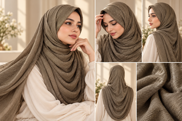 Velaria Premium Crinkle Silk Hijab – Mocha Taupe | Lightweight & Elegant