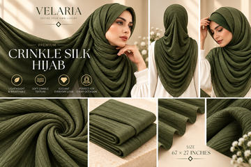 Velaria Premium Crinkle Silk Hijab – Moss Green | Lightweight & Elegant