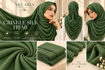 Velaria Premium Crinkle Silk Hijab – Olive Green | Lightweight & Elegant