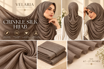 Velaria Premium Crinkle Silk Hijab – Taupe Brown | Lightweight & Elegant