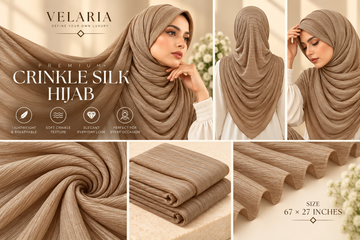 Velaria Premium Crinkle Silk Hijab – Warm Mocha | Lightweight & Elegant
